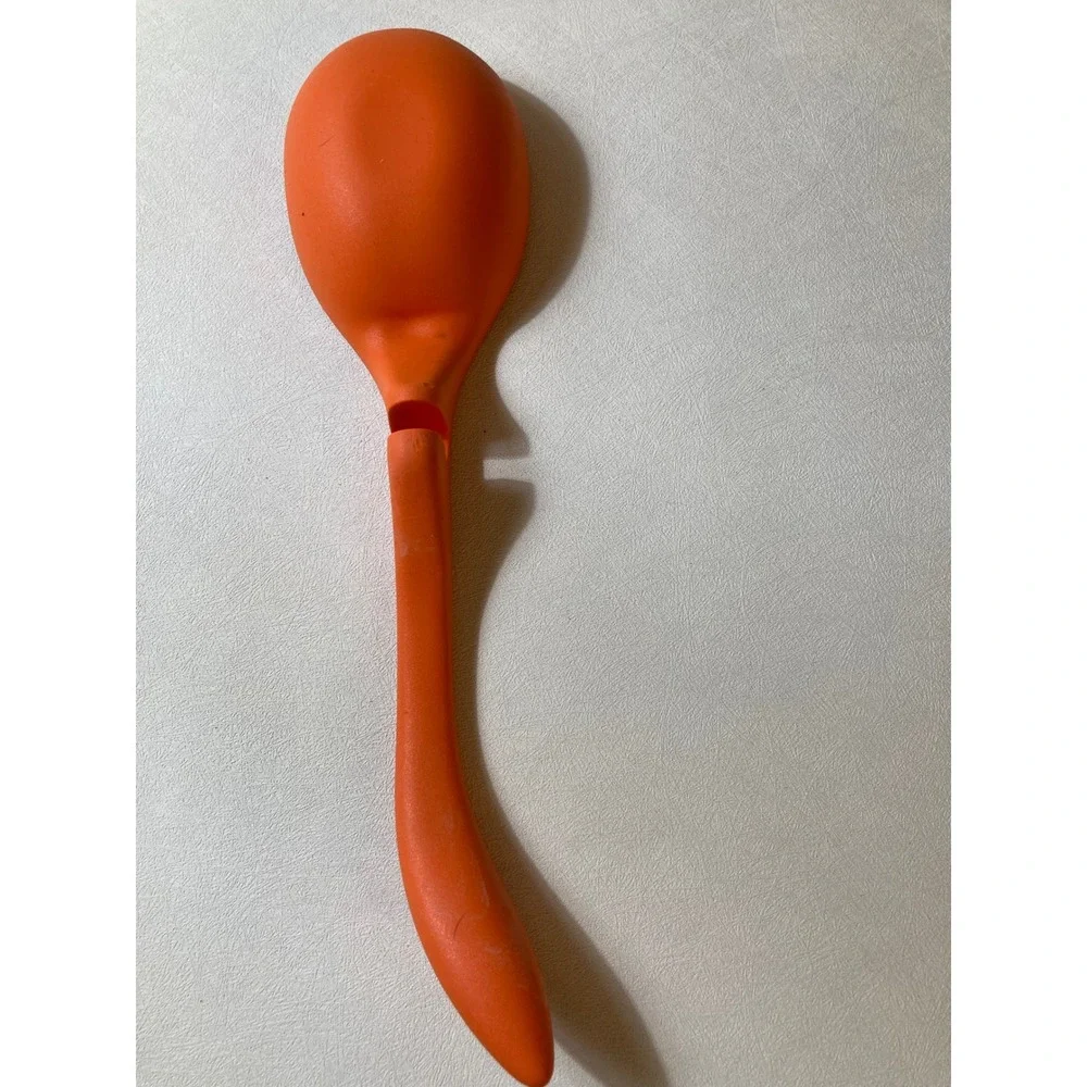 Orange Silicone Kitchen Ladle with Integrated Pot Rest Notch Serving Spoon